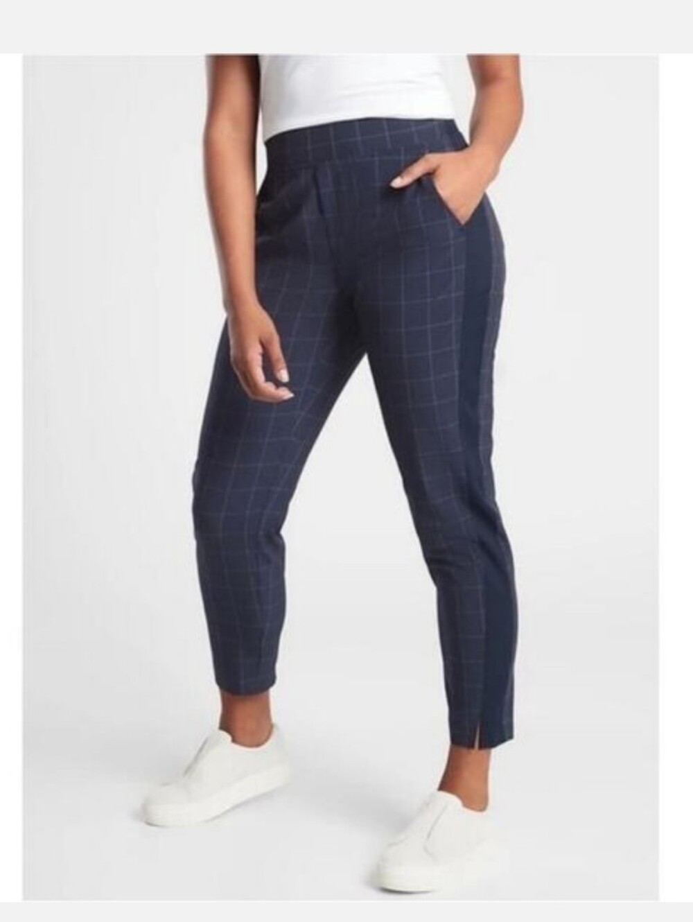 ATHLETA Brooklyn Textured Navy White Striped Ankle Pant Size 6